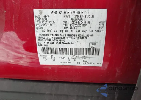 2020 Ford Explorer Platinum z USA, uszkodzony, nr VIN 1FM5K8HC0LGA44018